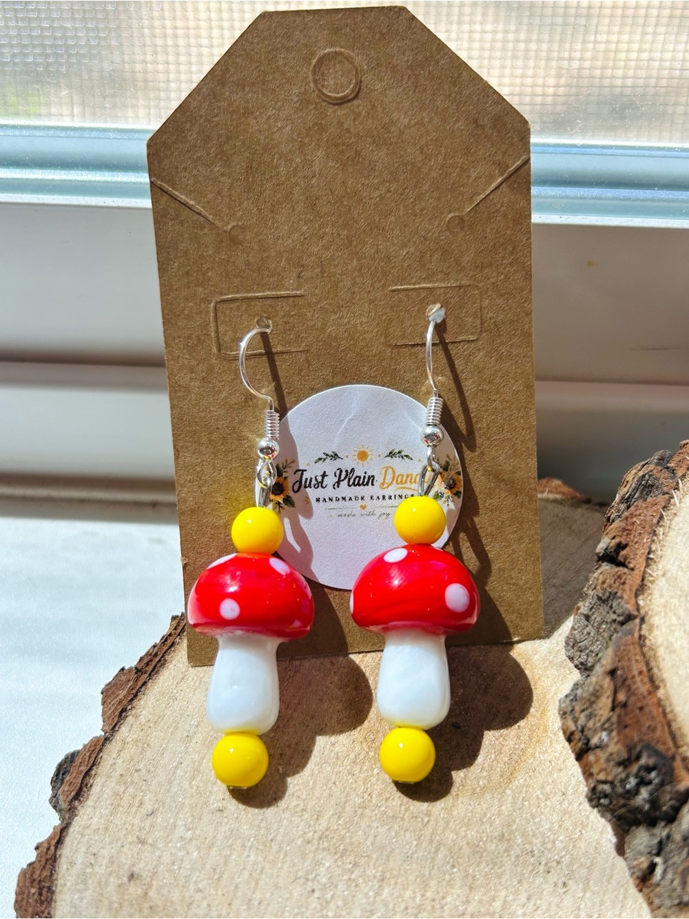 Red Mushroom Dangle Earrings Cottagecore Fairycore Handmade